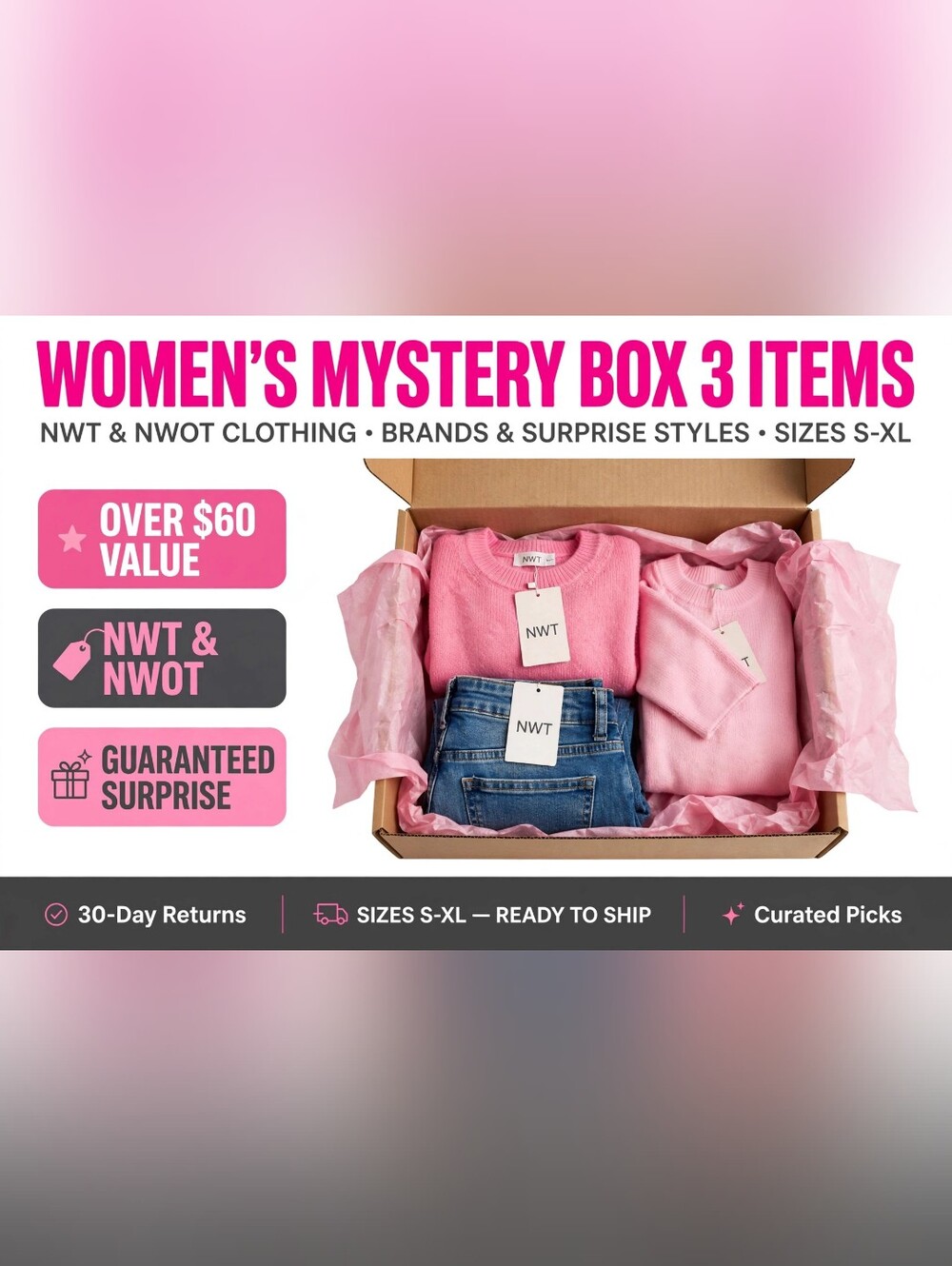 Women’s Mystery Box - Pink Tops + Denim